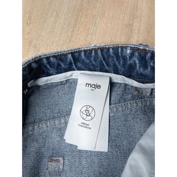 Maje High Waisted Jeans with Rhinestones Straight Leg Medium Wash Size 34 US XS - Picture 6 of 11